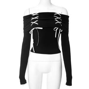 Lace up y2k sexy off shoulder tee